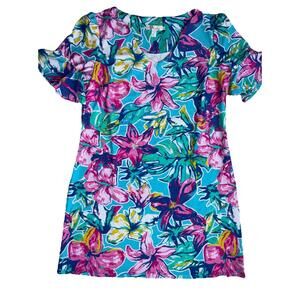 Aryeh Anthropologie Dress Large Pink Green Floral Knee Length